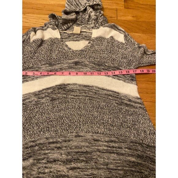 Roxy womens grey white striped v-neck hooded lightweight knit pullover sweater M - Picture 6 of 7